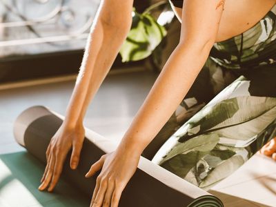 Sunlight reflecting on an exercise mat in the morning.